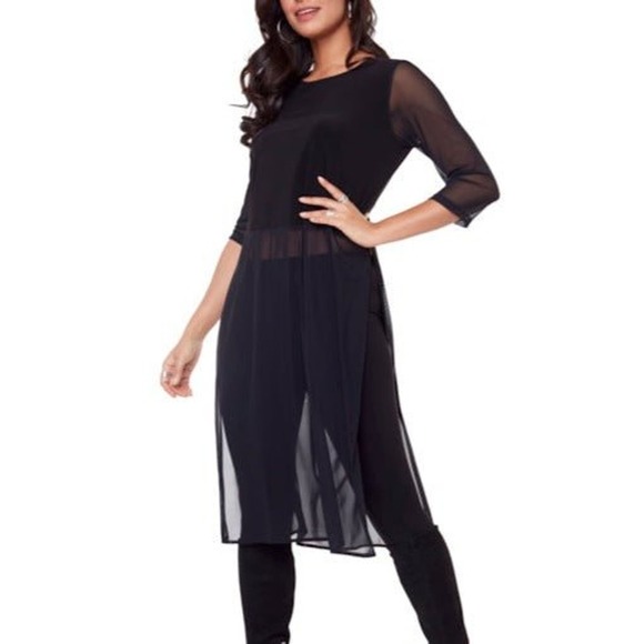 Women's Long Sheer Tunic Size XL Dressy Black Top Compli-K NWT - Picture 1 of 1
